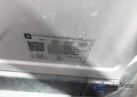 2021 Chevrolet Equinox Awd Lt из США, поврежденный, VIN 3GNAXUEVXMS102648